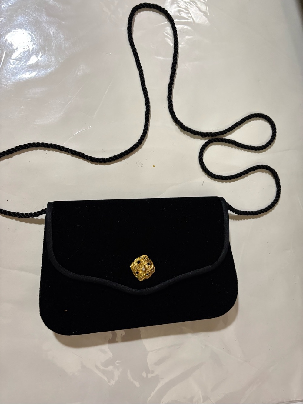 Black Velvet Crossbody Bag with Gold Accent